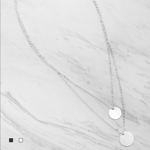 Double Layer Silver Disc Necklace - Picture 3 of 4